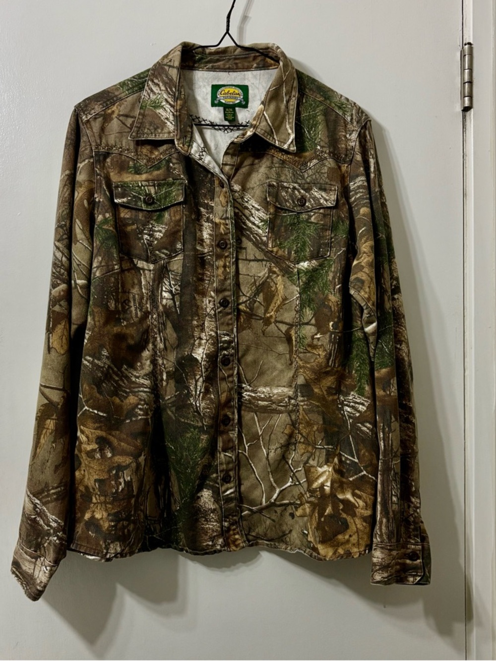 Cabela's Realtree-Style Camo Button Front Shirt - Brown/Olive Green